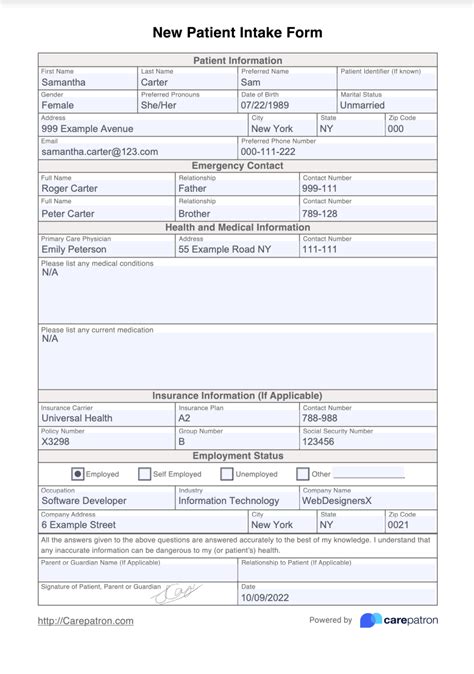 Patient Intake Form Template