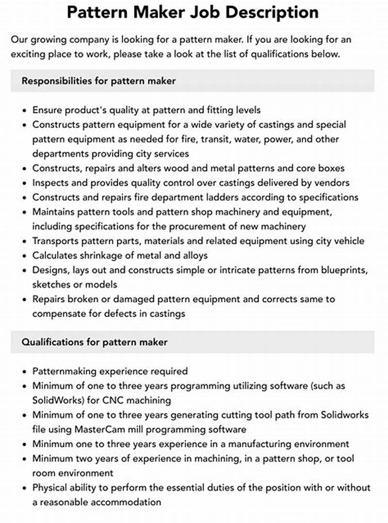 Pattern Maker Job Description