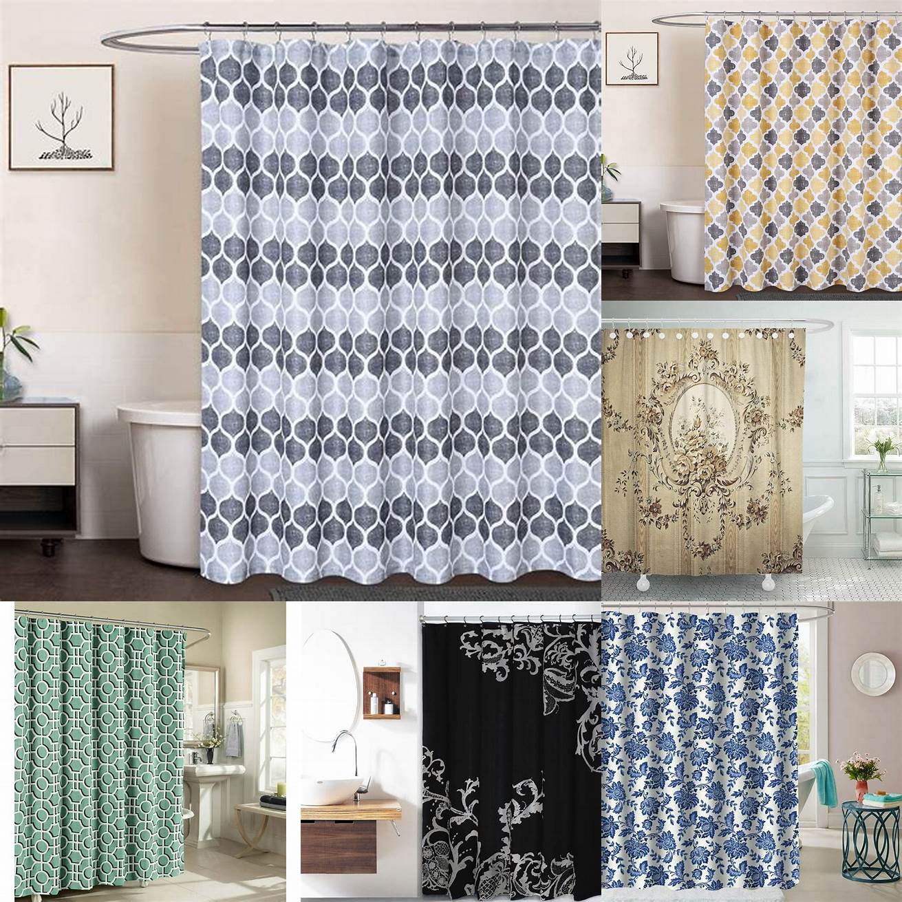 Patterned fabric shower curtain