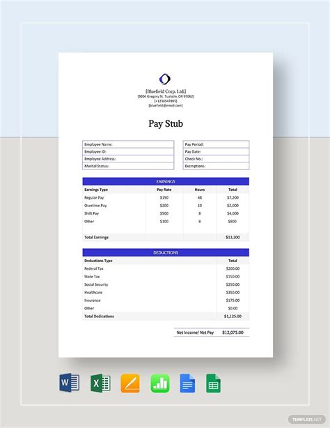 Pay Stub Google Sheets Template