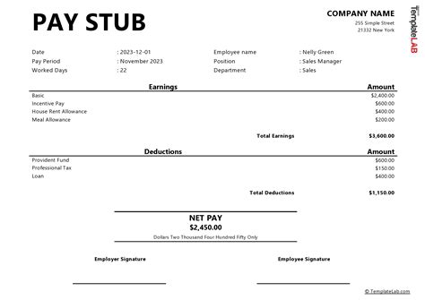 Paycheck Stub Free Template