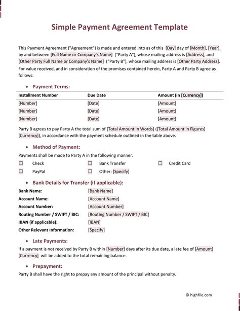 Payment Agreement Template Word