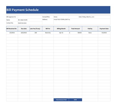 Payment Schedule Template Excel Free