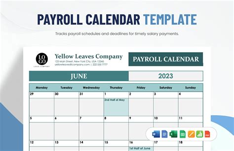 Payroll Calendar Template Excel