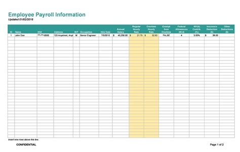 Payroll Sheet Template