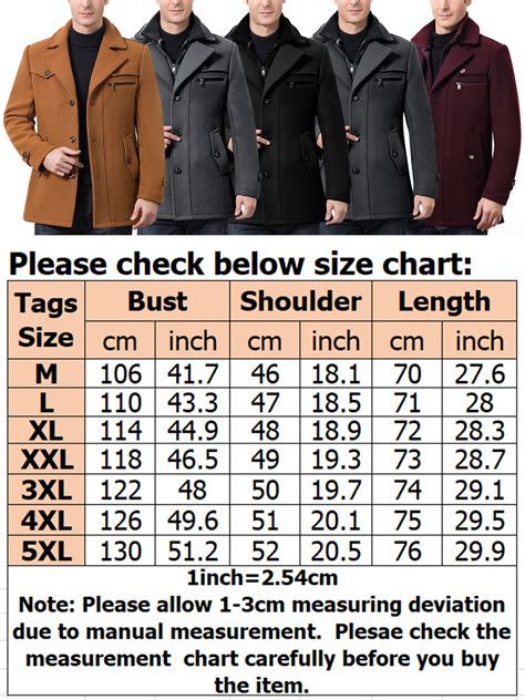 Pea Coat Size Chart