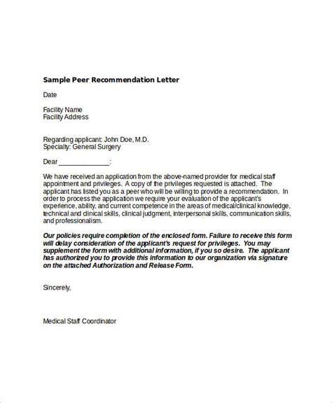 Peer Letter of Recommendation
