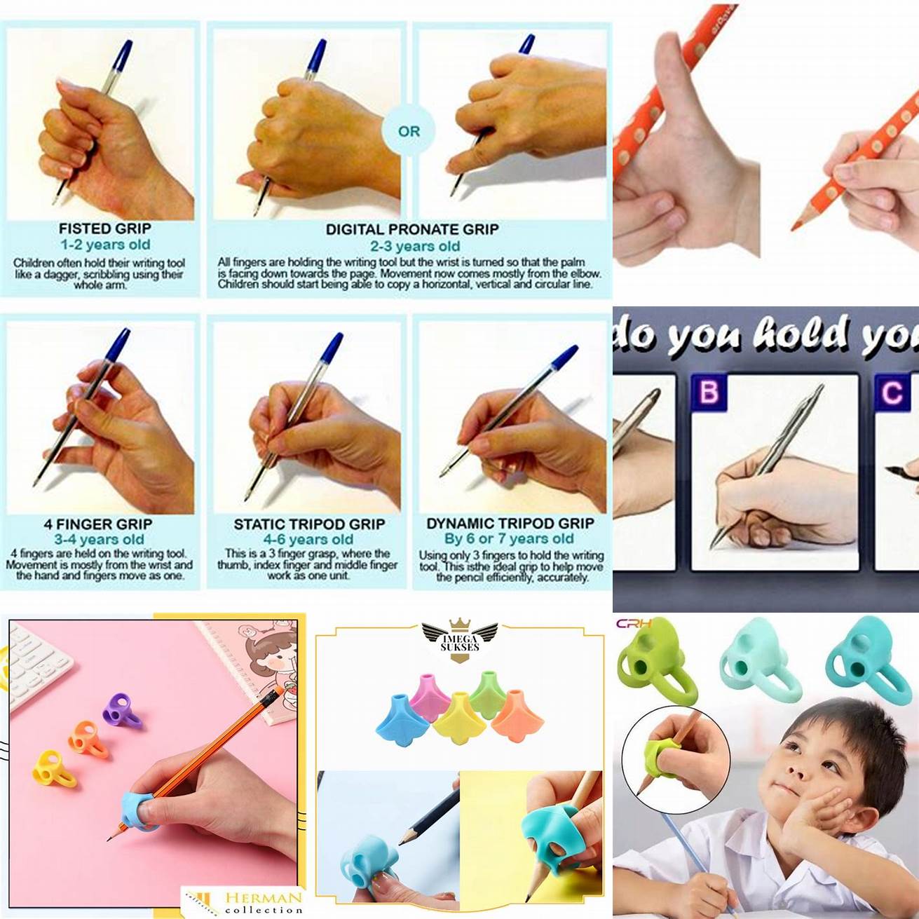 Pegang pensil dengan jari telunjuk dan jari tengah