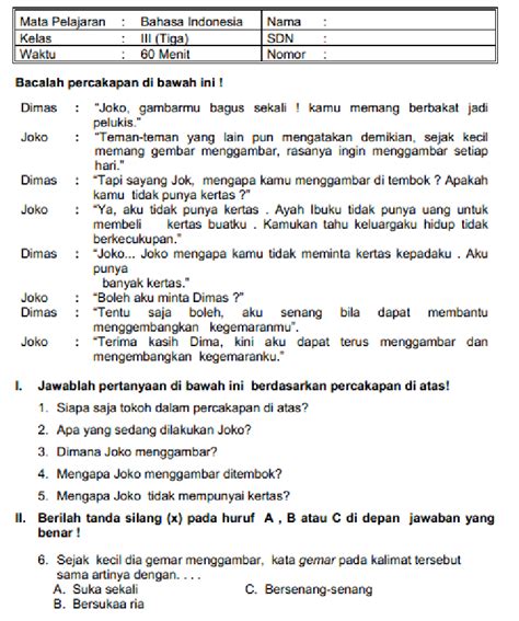 Pelaksanaan Soal Ujian Bahasa Indonesia Kelas 9