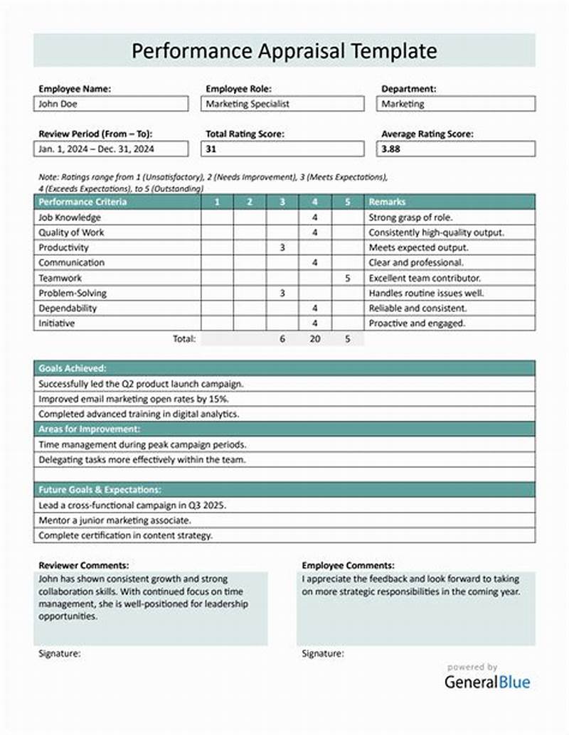 Performance Appraisal Form Example