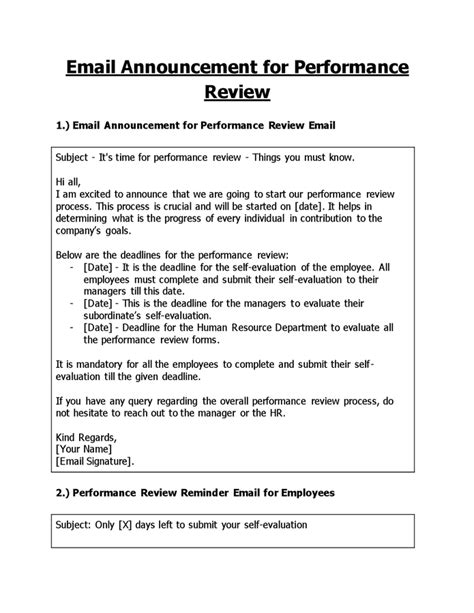Performance Review Email Template To Managers