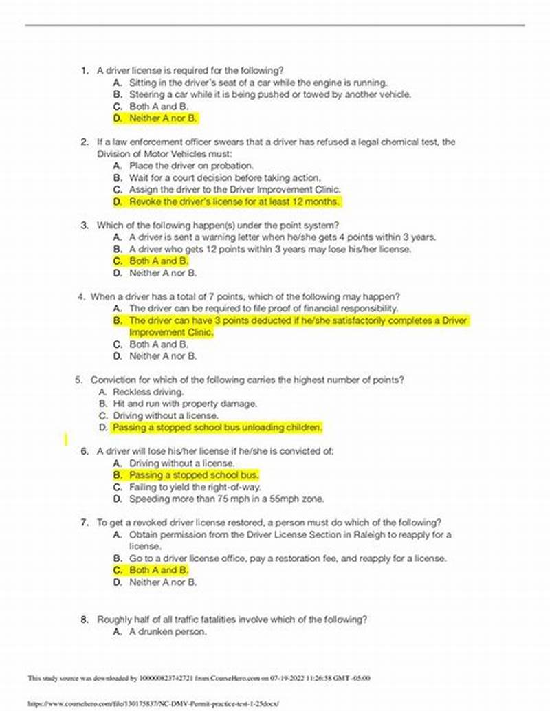 Permit Practice Test Printable