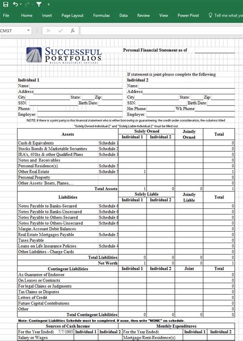 Personal Financial Statement Template Xls