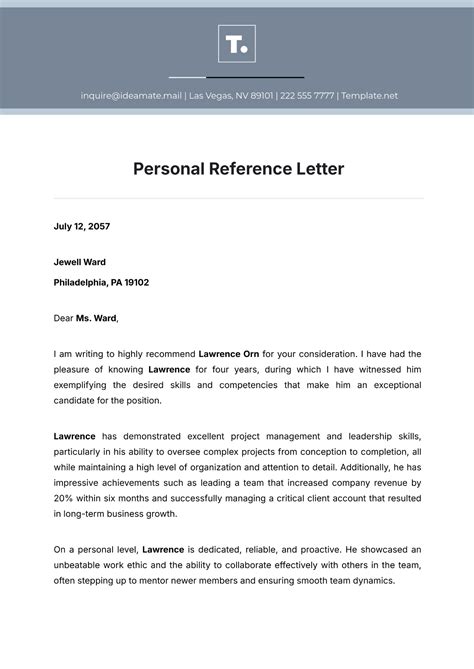 Personal Reference Letter Template