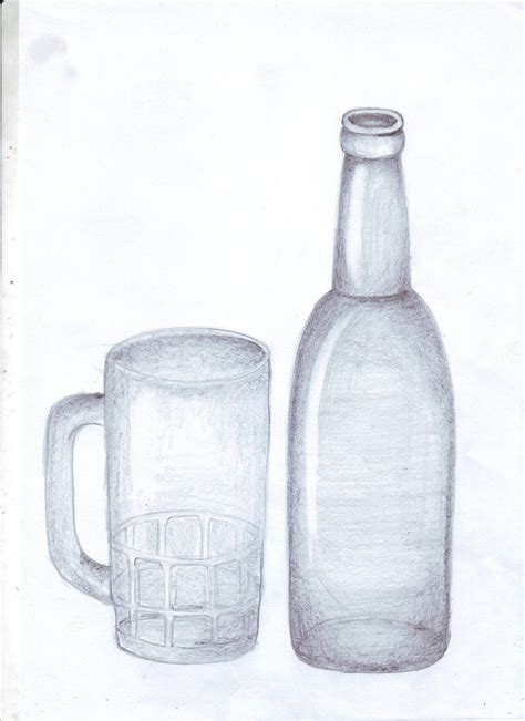 Perspektif pada gambar botol dan gelas