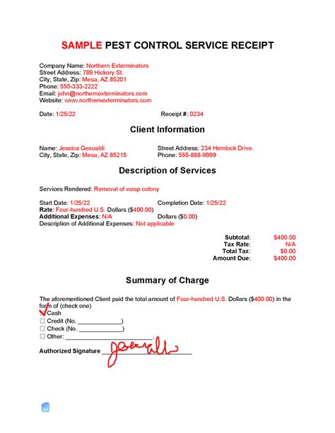 Pest Control Receipt Template