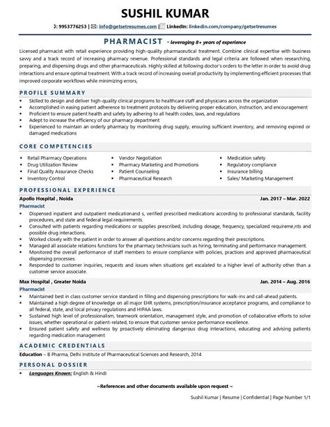 Pharmacist Resume Template