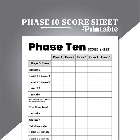 Phase 10 Printable Phases