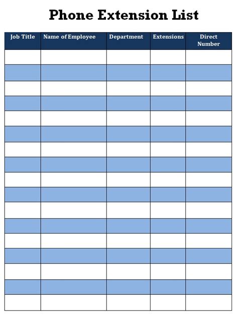 Phone Extension List Template