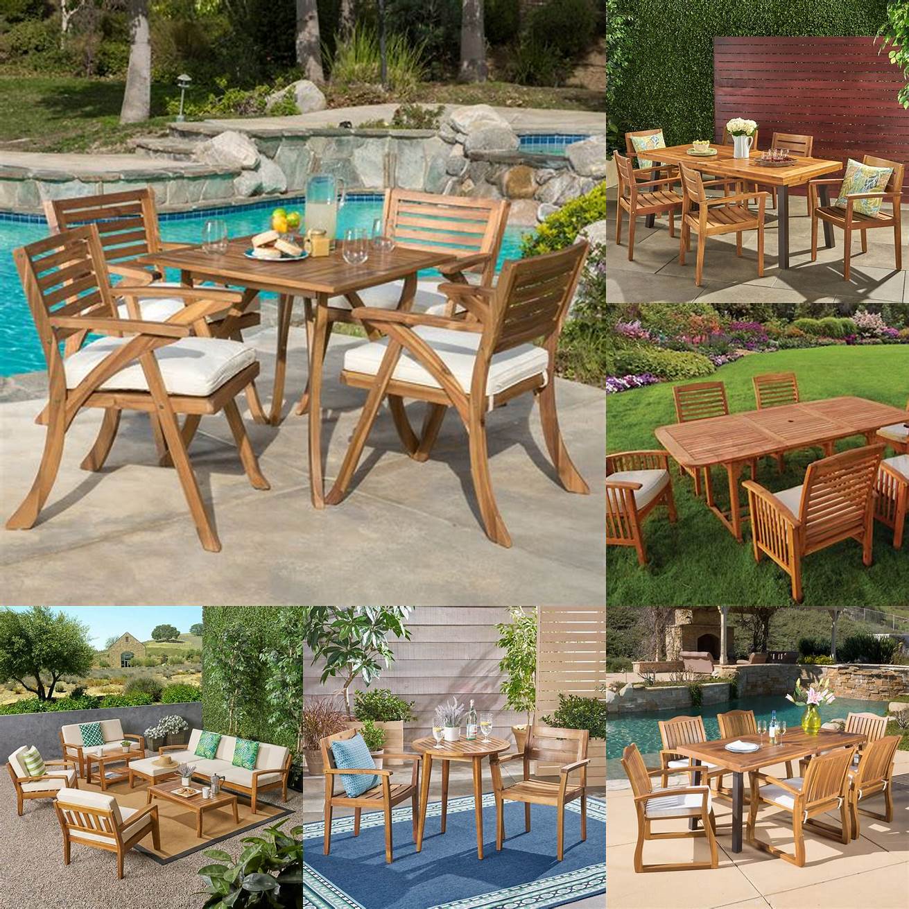 Photo of Acacia and Teak furniture being used in the same outdoor setting