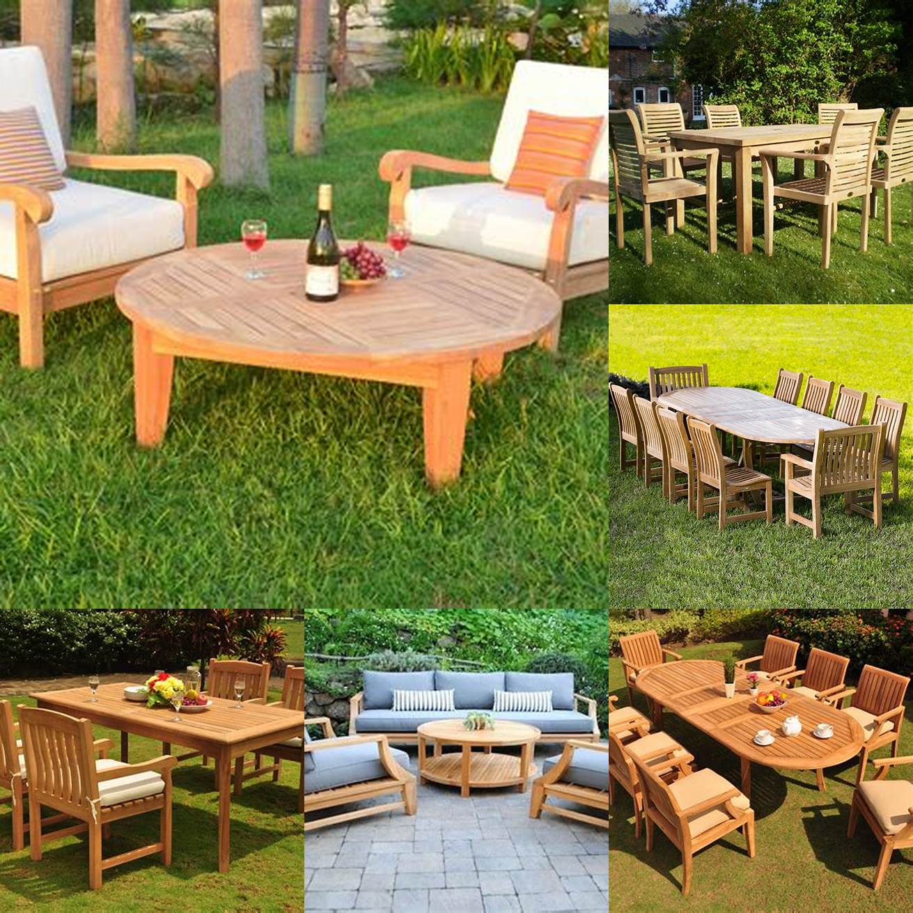 Photo of Teak furniture in different outdoor settings
