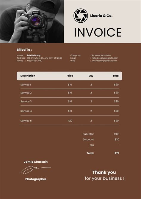 Photographer Invoice Template