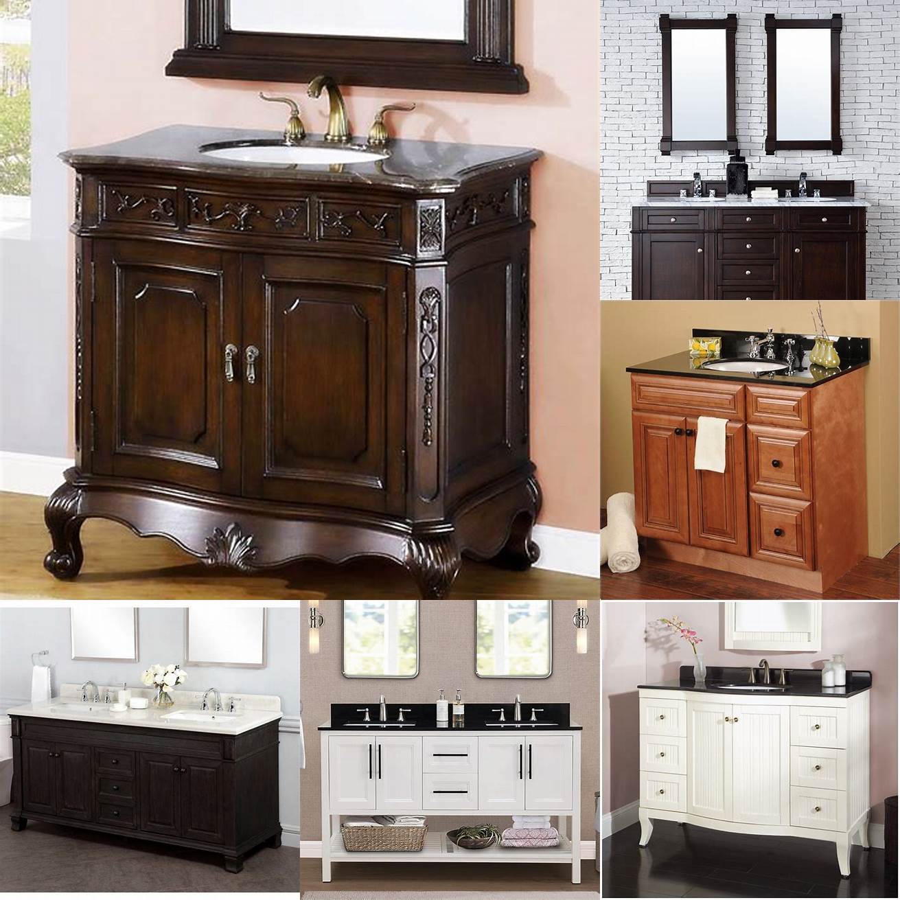 Photos of clearance vanities in different bathroom styles
