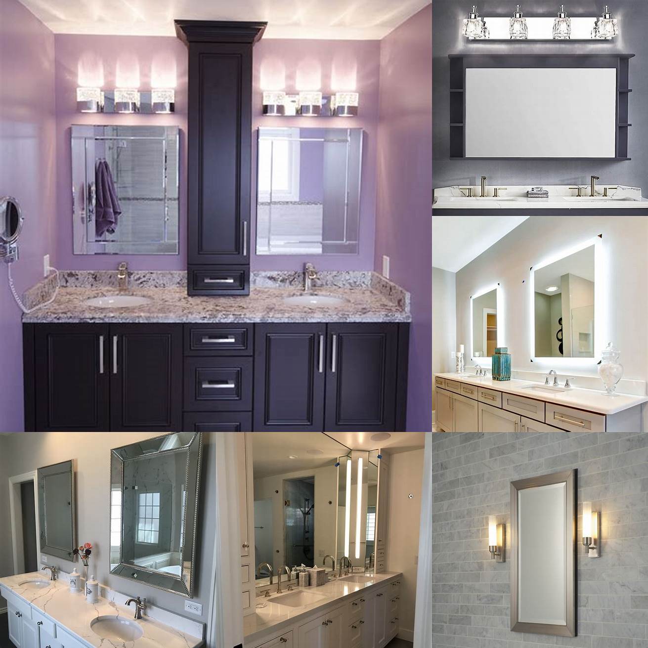 Photos of clearance vanities with different mirror and lighting options