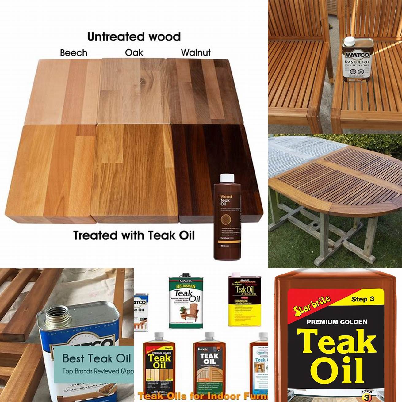 Photos of different types of teak oil