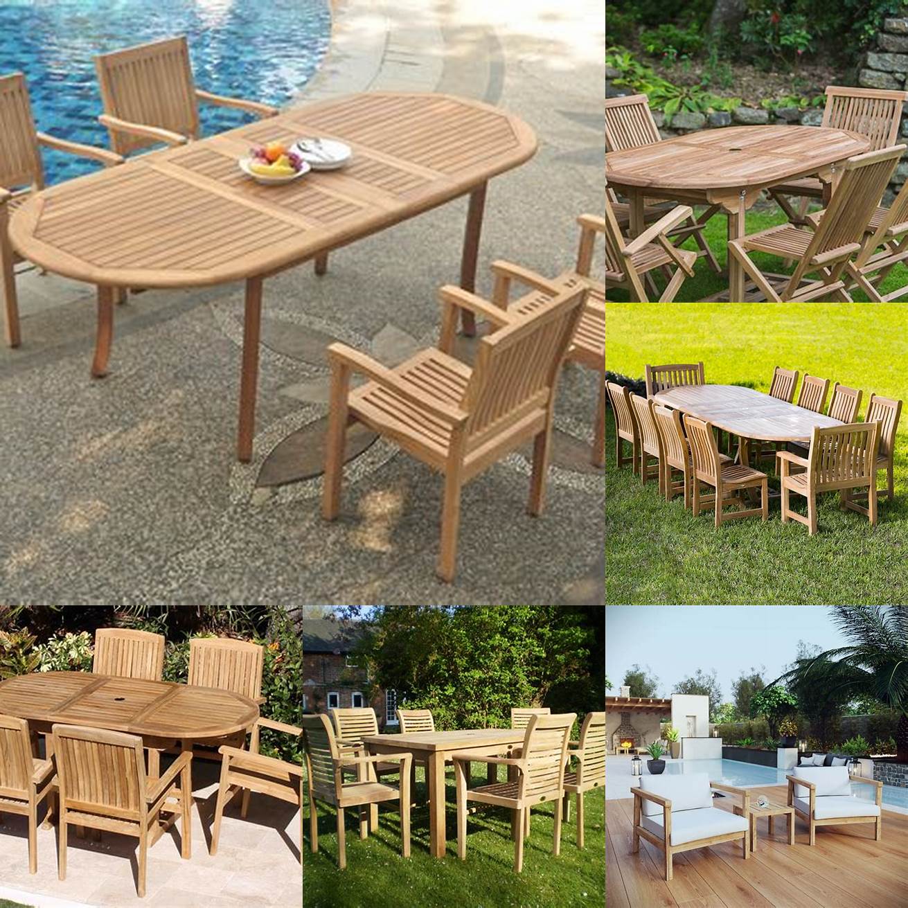 Picture of a person inspecting a teak garden furniture set