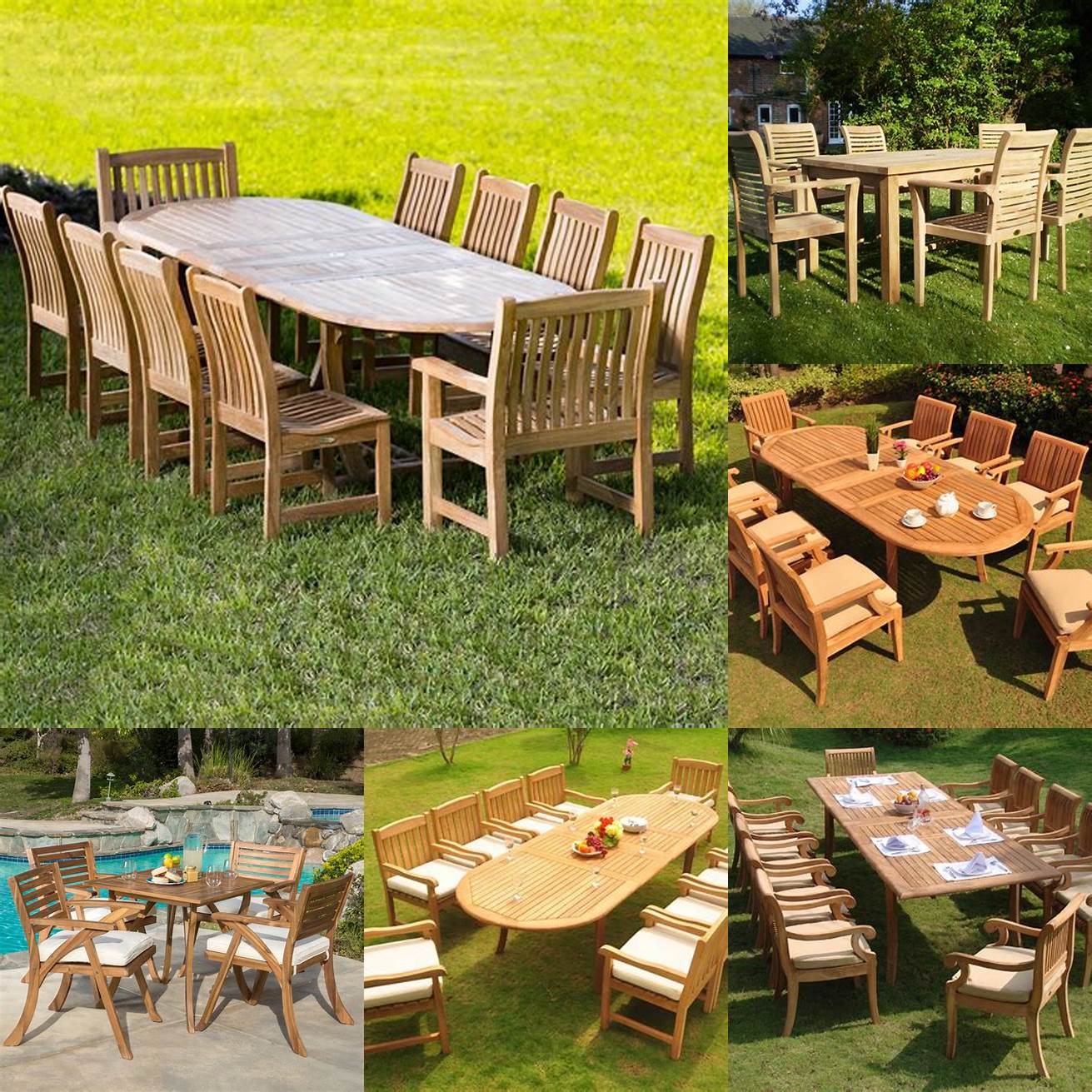 Picture of a teak garden furniture set in a beautiful outdoor setting