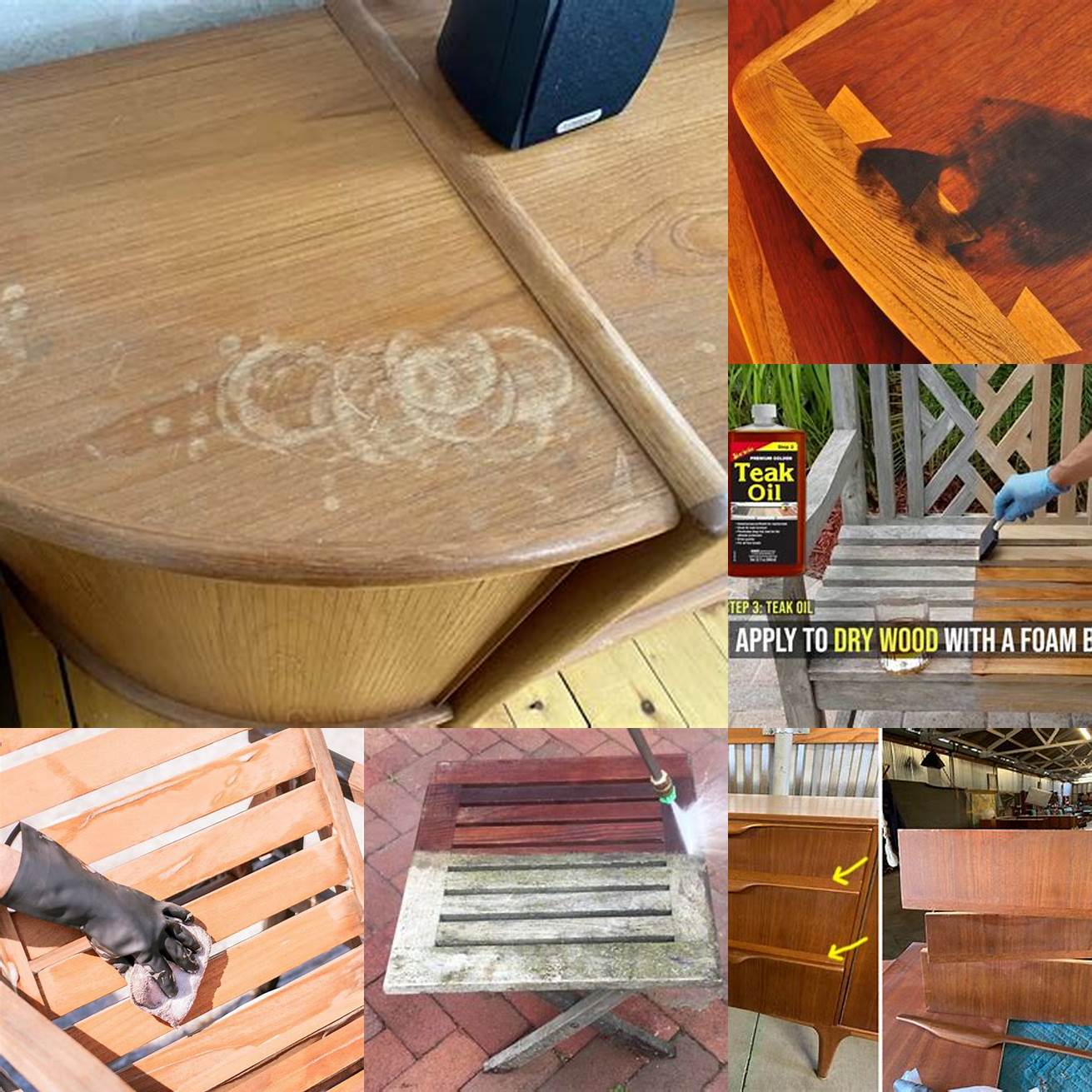 Picture of teak furniture being damaged by chlorine