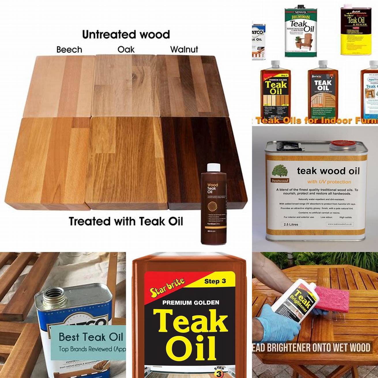Picture of the different types of teak oil