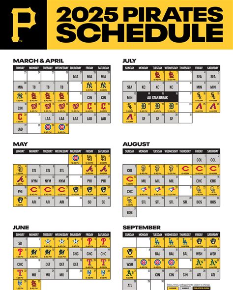 Pittsburgh Pirates Printable Schedule