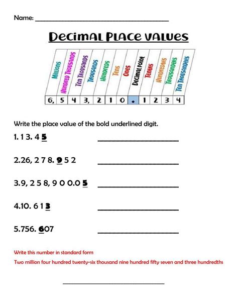 Place Value And Decimal Place Value Worksheets Printable