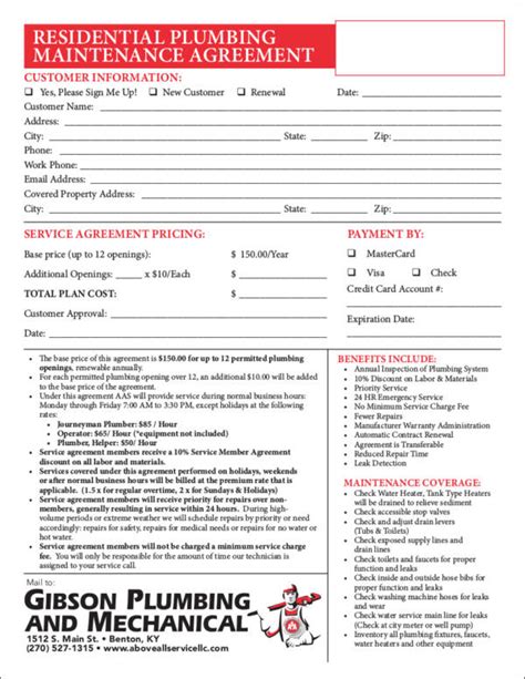 Plumbing Maintenance Contract Template