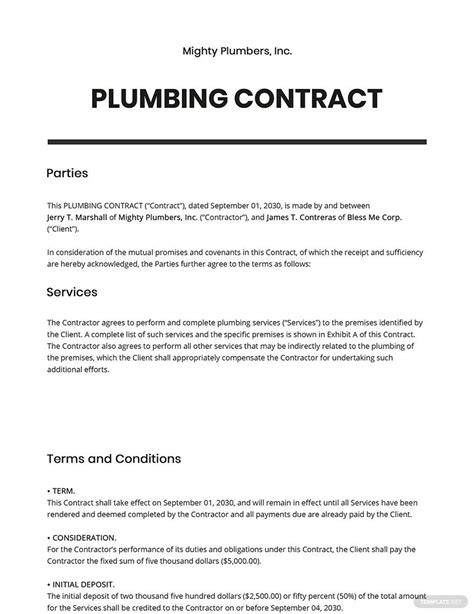 Plumbing Service Agreement Template