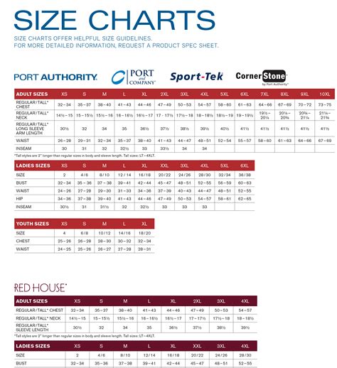 Port Authority Sizing Chart