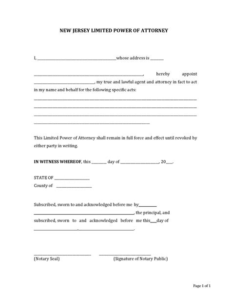 Power Of Attorney Template Nj