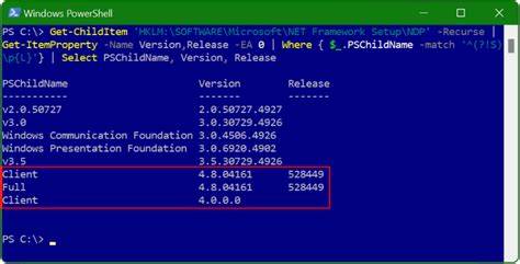 PowerShell script to return versions of NET Framework on a machine