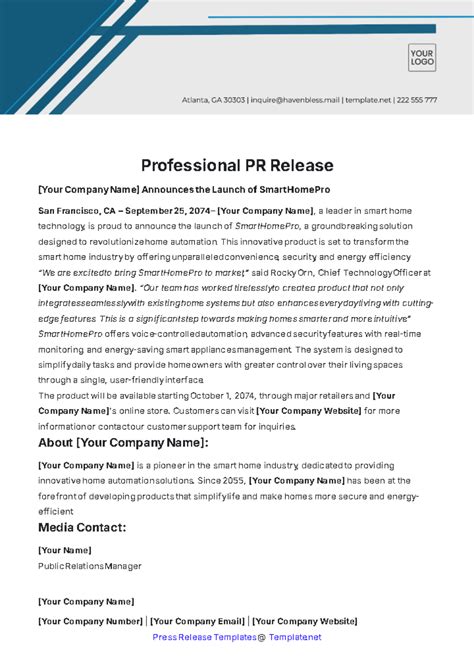 Pr Release Template