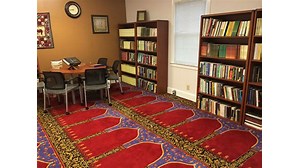 Prayer room bookshelves