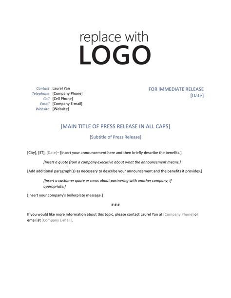 Press Release Format Template Free