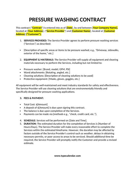 Pressure Washing Contract Template Free