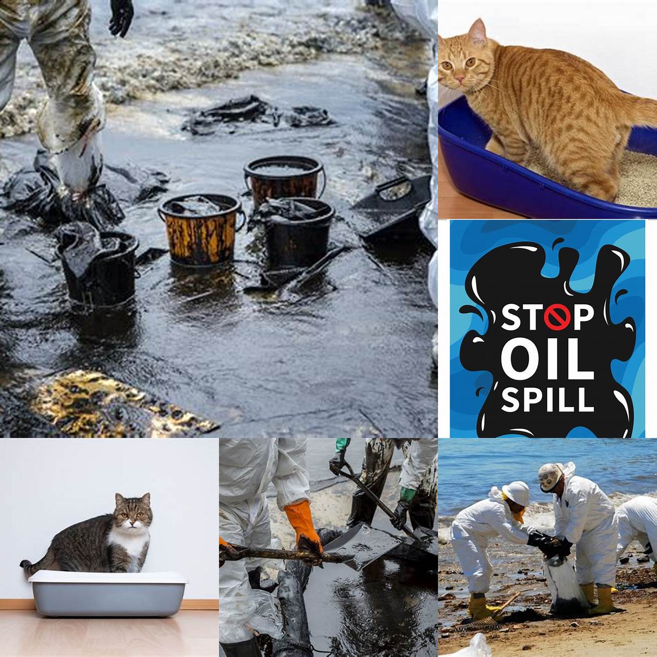 Prevention Cat litter can be used to prevent oil spills from happening in the first place