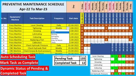 Preventive Maintenance Schedule Template Excel