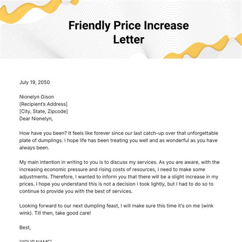 Price Increase Letter Template