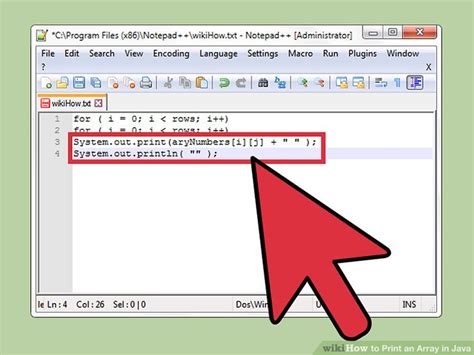 Print array to a file