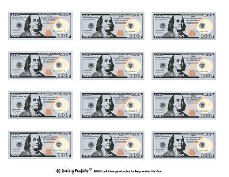 Printable 100 Play Money