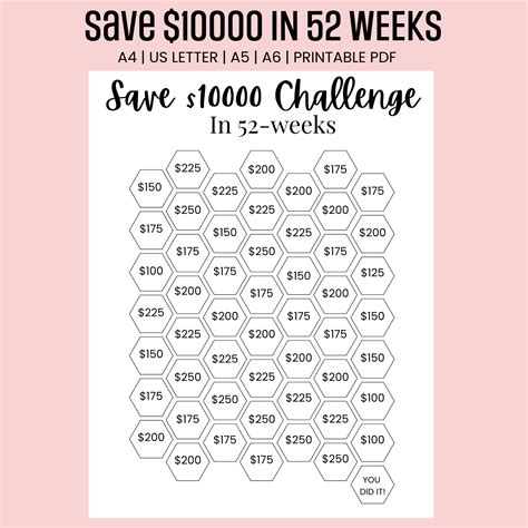 Printable 52 Week Money Challenge $10000